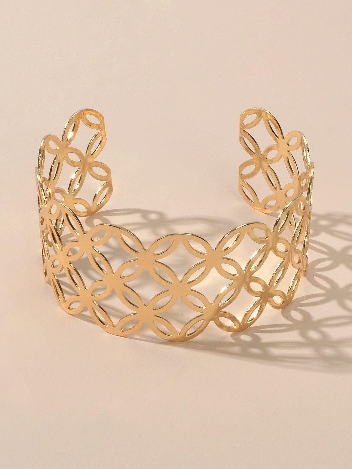 Hollow Cutout Wide Cuff Bangle Modern Statement Bracelet-0