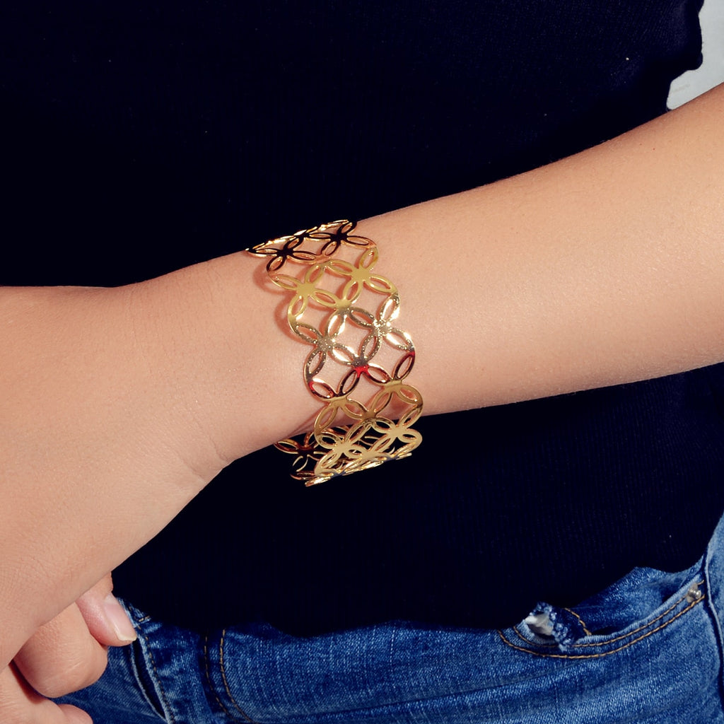 Hollow Cutout Wide Cuff Bangle Modern Statement Bracelet-1