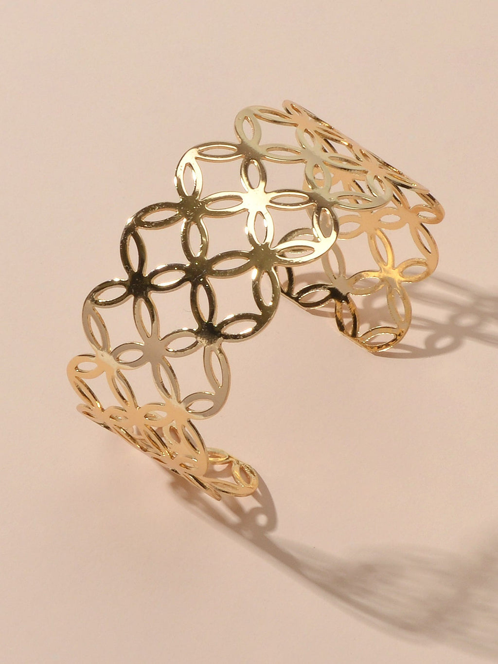 Hollow Cutout Wide Cuff Bangle Modern Statement Bracelet-2
