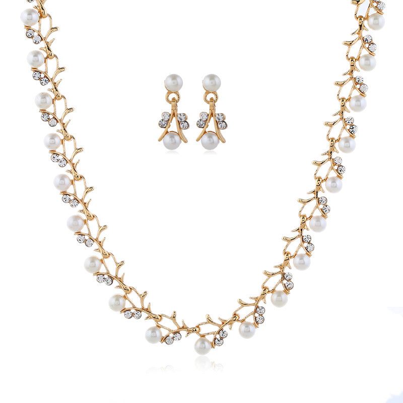 pearl gold-plated silver necklace earring set