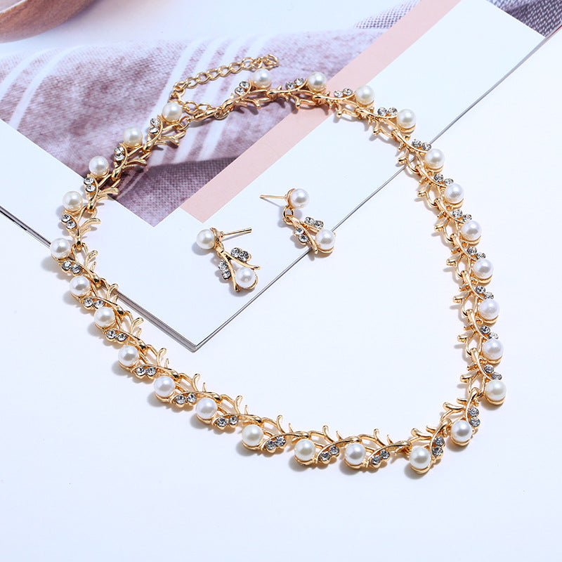 pearl gold-plated silver necklace earring set