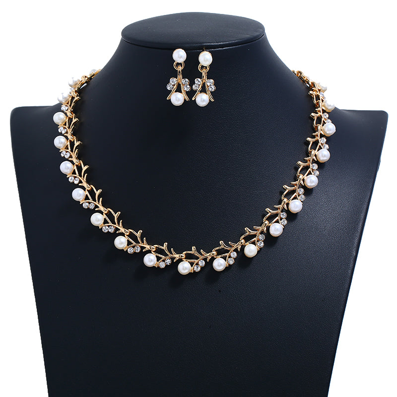 pearl gold-plated silver necklace earring set