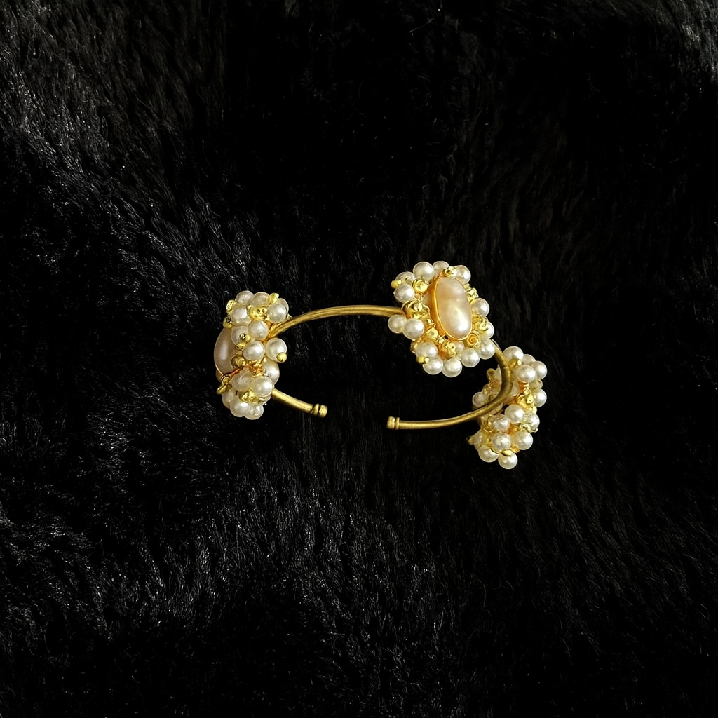Antique Fusion Cuff Bracelet with Real Pearls