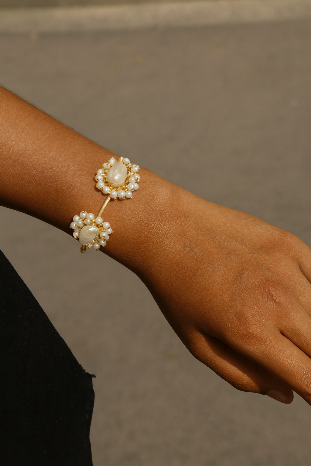 Antique Fusion Cuff Bracelet with Real Pearls