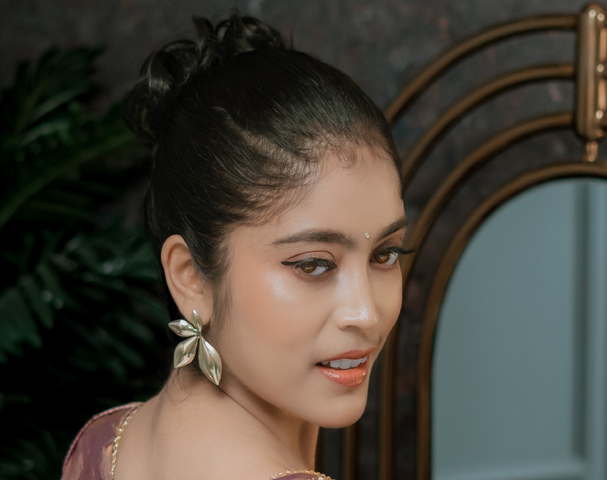 Earrings Flowers Leaf-shaped Stud