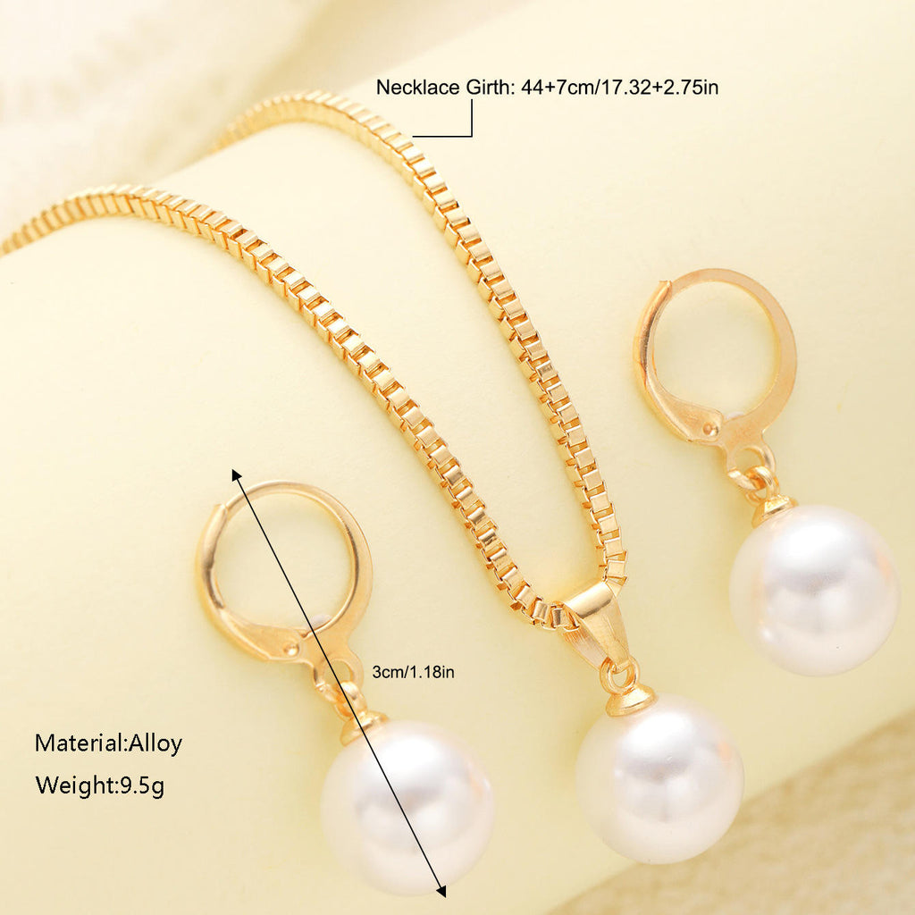 Pearl Choker Necklace Hoop Earrings Set
