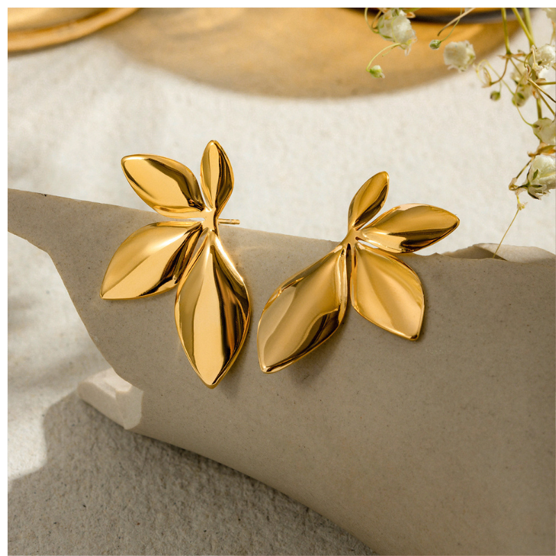 Earrings Flowers Leaf-shaped Stud