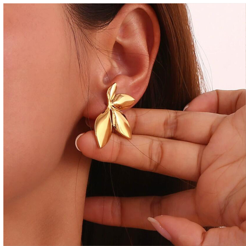 Earrings Flowers Leaf-shaped Stud