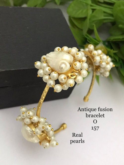 Antique Fusion Cuff Bracelet with Real Pearls