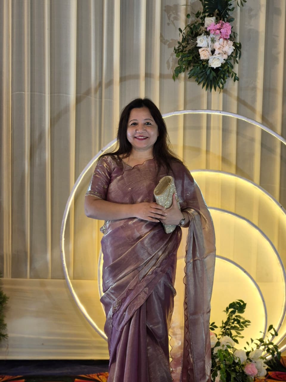 SATTIN KHATLI CUT DANA HANDWORK WITH ARCO BORDER SAREE WITH UNSTITCHED BLOUSE LAVENDER